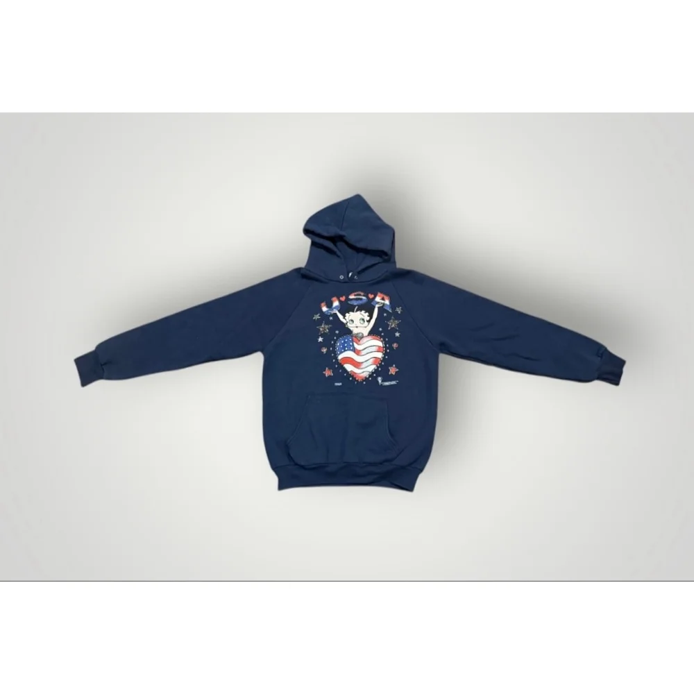 Vintage 95’ Betty Boop USA Fruit of the Loom Navy Hoodie Sz M​​ - Picture 3 of 10